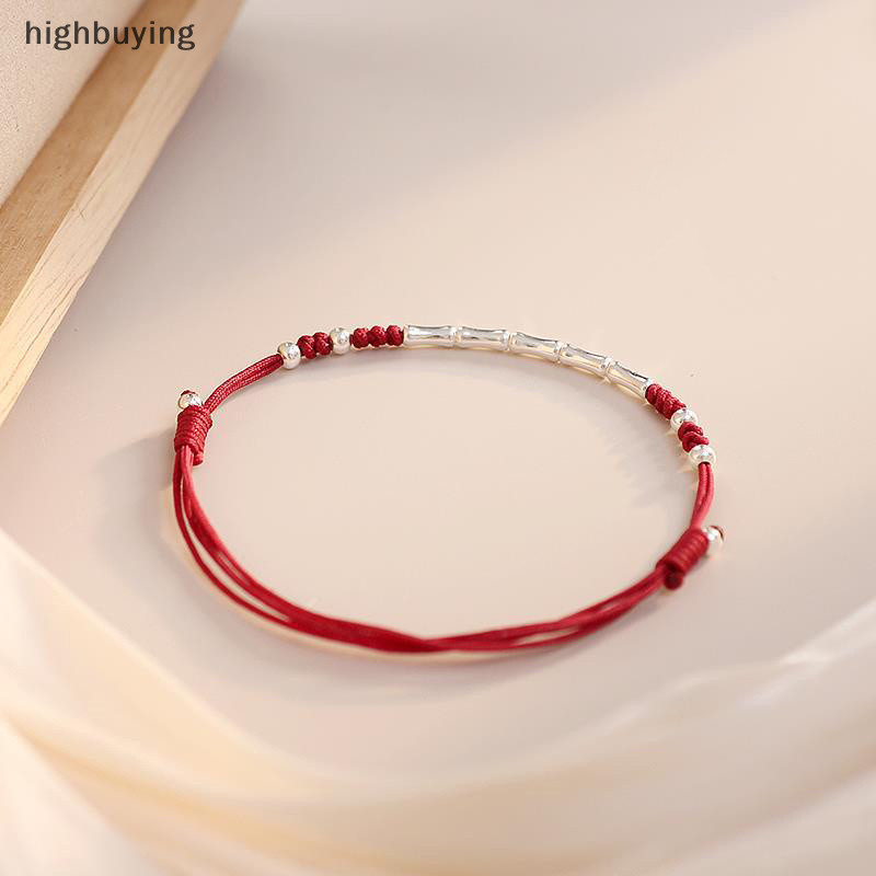 [highbuying] สร้อยข้อมือไม้ไผ่ถัก แฮนด์เมด สีแดง ปรับได้ สําหรับคู่รัก เพื่อน เพื่อนรัก พร้อมส่ง