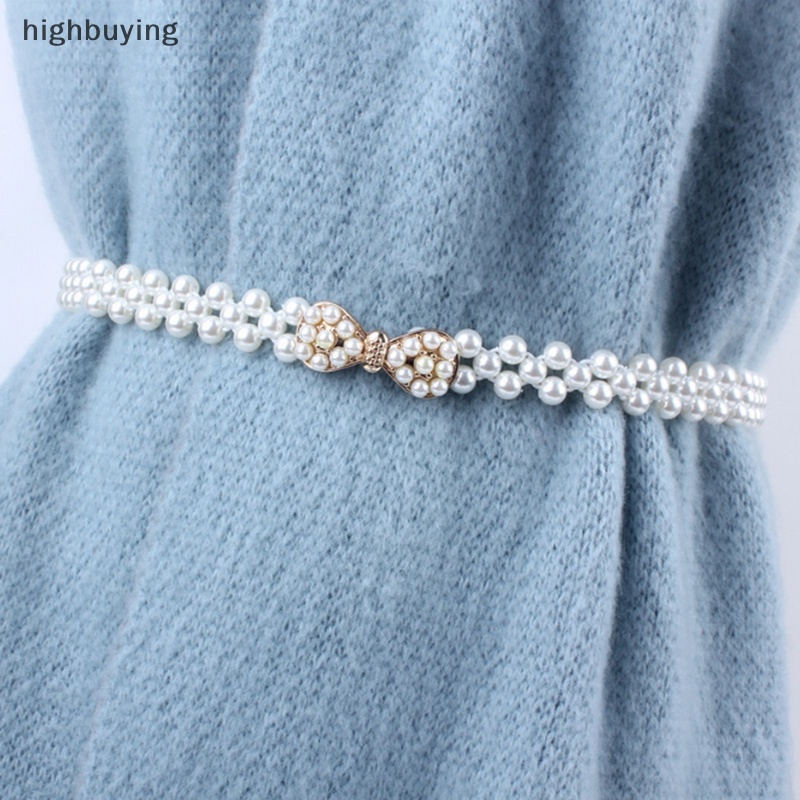 [highbuying] เข็มขัดโซ่ลูกปัดคริสตัล ไข่มุก ดอกไม้ ยืดหยุ่น สําหรับผู้หญิง พร้อมส่ง