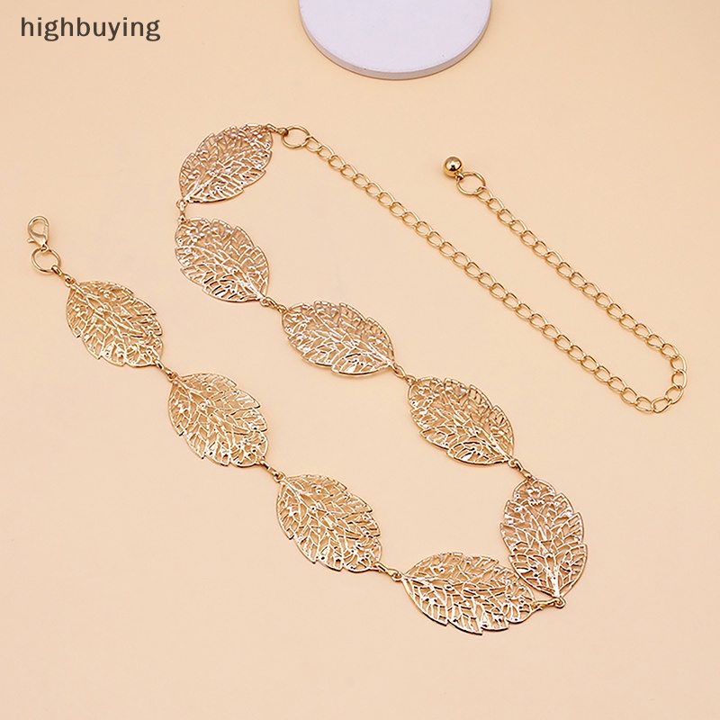 [highbuying] เข็มขัดโซ่โลหะ รูปใบไม้ เรียบง่าย เครื่องประดับแฟชั่น สําหรับผู้หญิง พร้อมส่ง