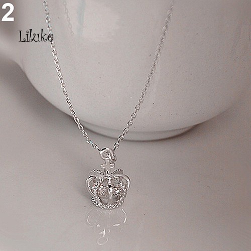 (lk) สร้อยคอจี้รูปมงกุฎเงา cz cubic zirconia