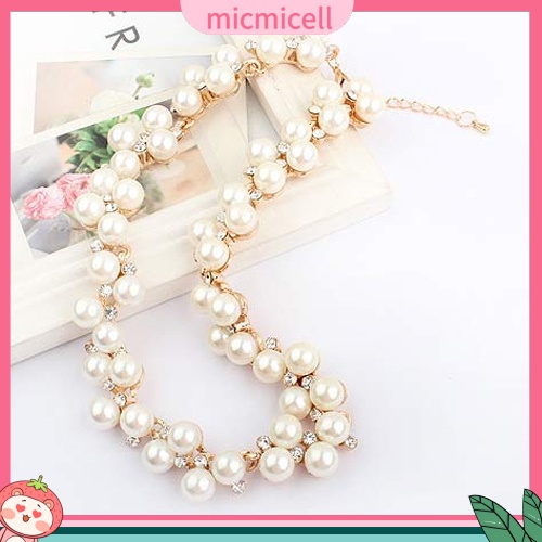 (micmicell) ของขวัญวันวาเลนไทน์สร้อยคอปกจี้ไข่มุก rhinestone