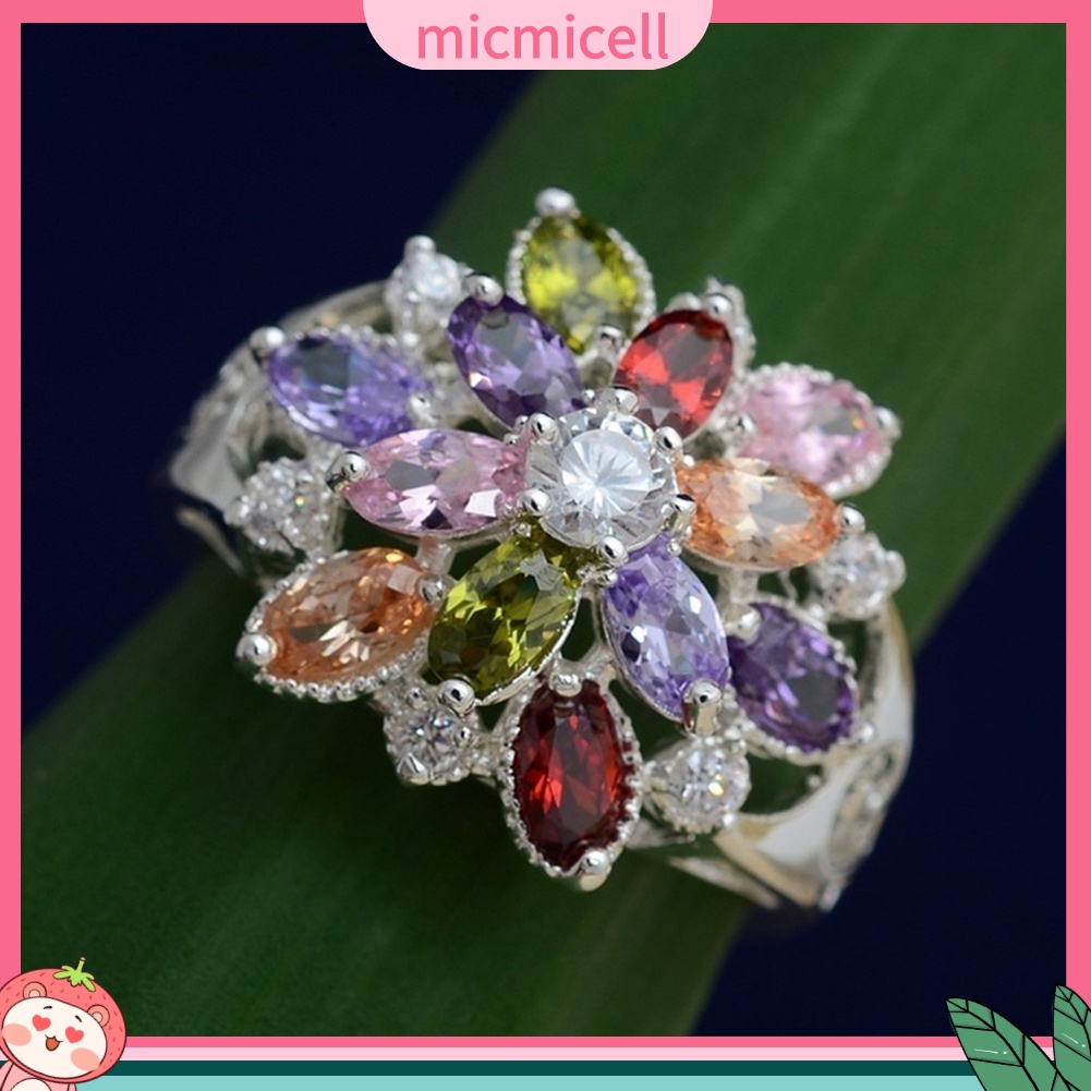 (micmicell) ของขวัญเครื่องประดับผู้หญิงแหวนหมั้นแต่งงานหลากสี Cubic Zirconia