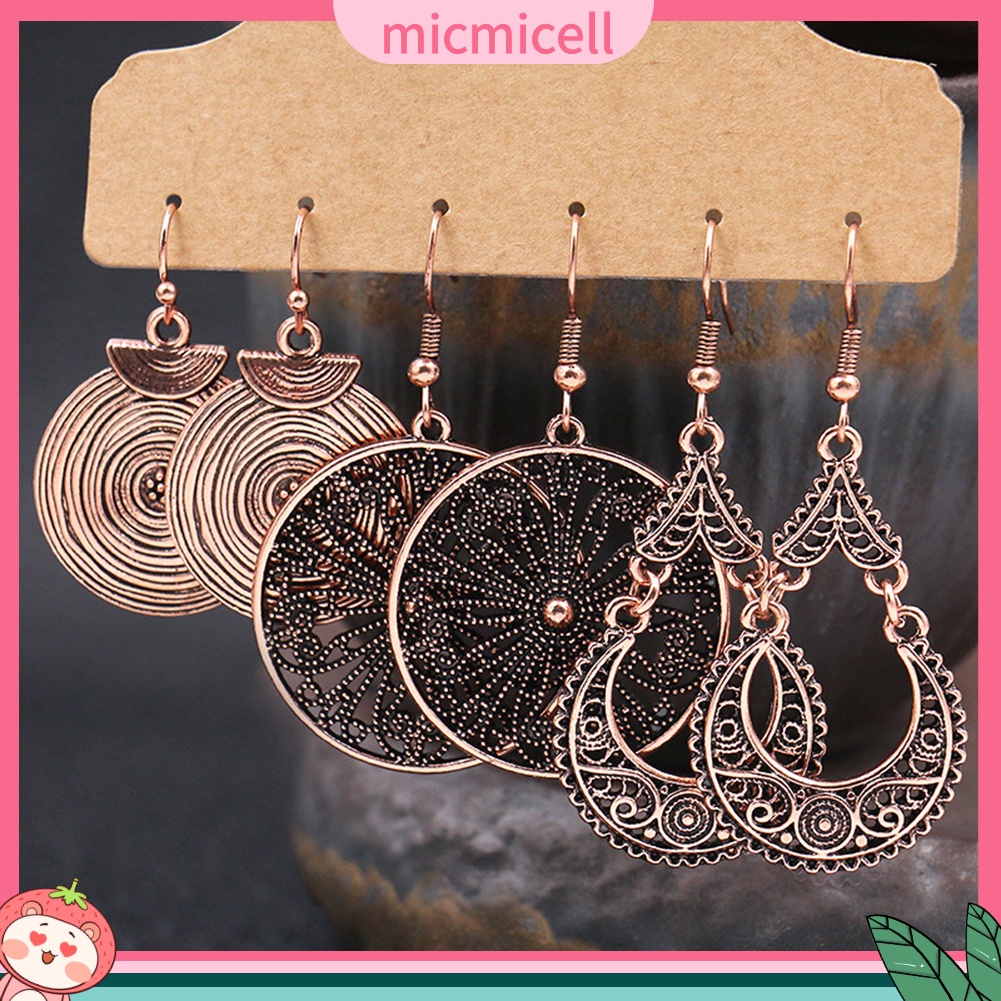 (micmicell) ต่างหูตะขอ ห้อยจี้ขนนก ทรงกลม สไตล์โบโฮ ยิปซี เครื่องประดับสตรี 3 คู่
