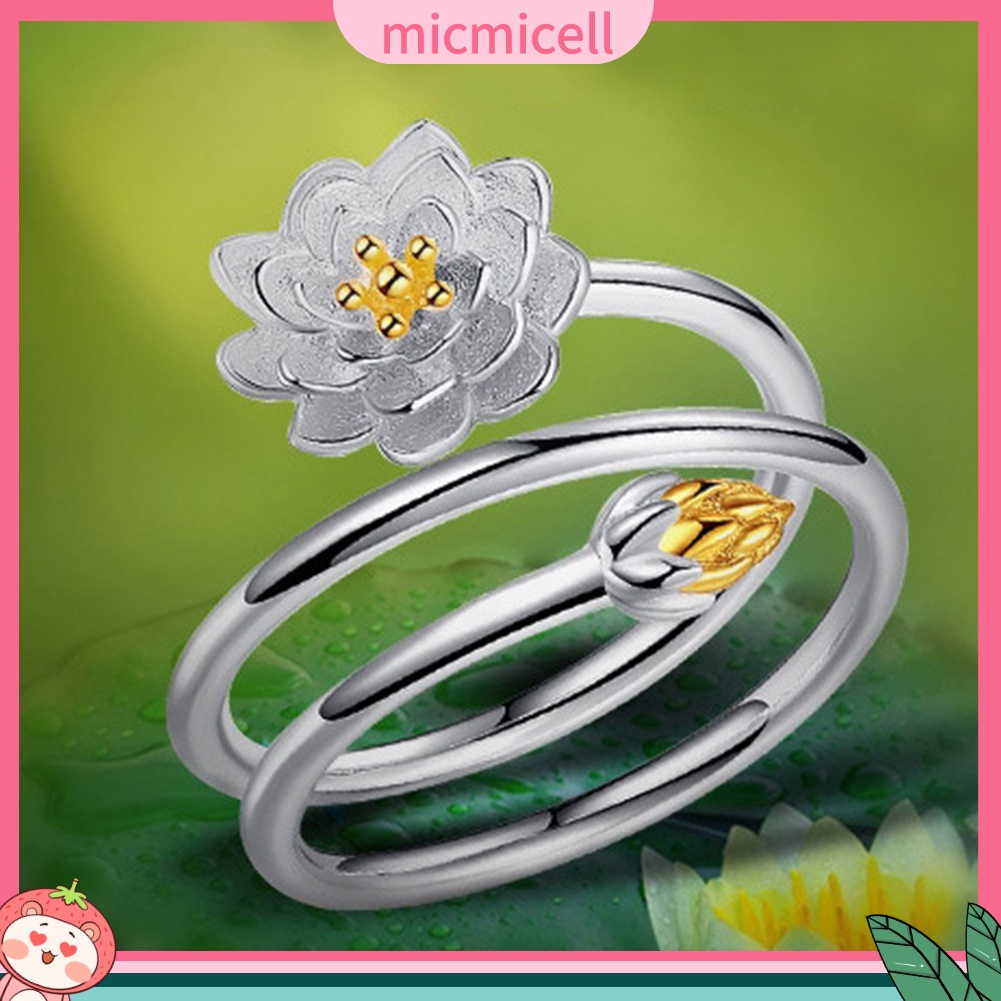 (micmicell) แหวนแต่งงานเปิดนิ้วมือรูปดอกบัวสําหรับผู้หญิง