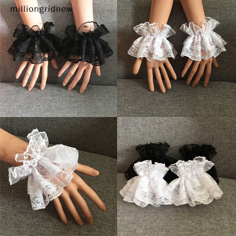 [milliongridnew] ถุงมือลูกไม้ ลายดอกไม้ สีดํา หรูหรา สไตล์โลลิต้า สําหรับผู้หญิง ฮาโลวีน WQL