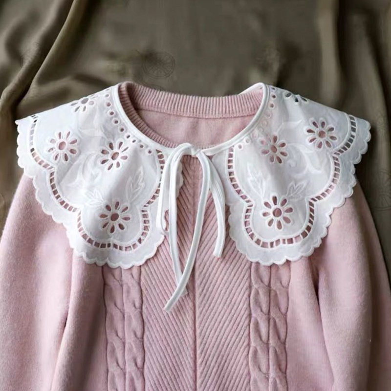royal French Style Fake Collar Hollow Out Floral Embroiodery Lapel Necklace Shawl Cape
