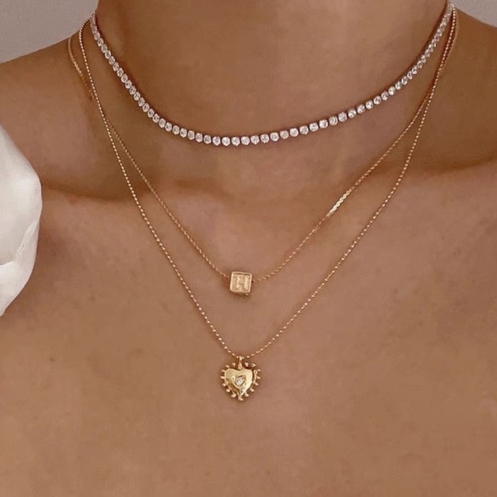 seadada สร้อยตัวอักษร A-Z สร้อยพร้อมจี้ 14k squares letter necklace