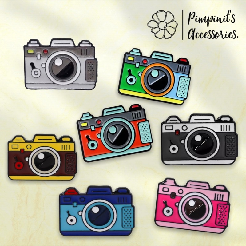ʕ •ᴥ•ʔ ✿ พร้อมส่ง : เข็มกลัดเซ็ทกล้องถ่ายรูปดิจิตอล | Digital Camera Enamel Brooch Pin Set.
