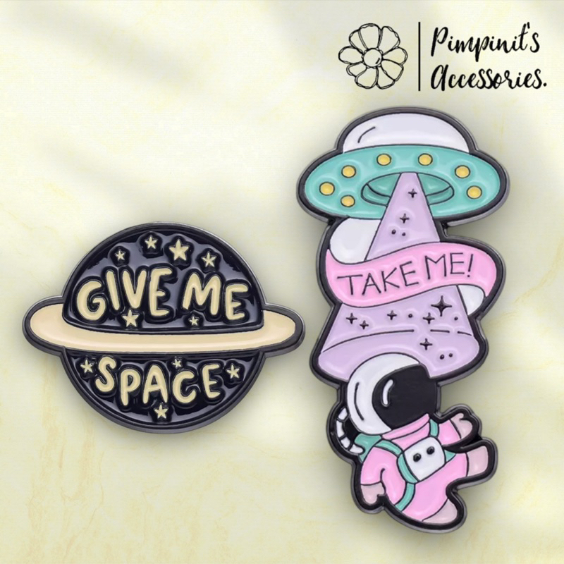 ʕ •ᴥ•ʔ ✿ พร้อมส่ง : เข็มกลัดเซ็ทยานอวกาศ,นักบินอวกาศและดาวเสาร์ | UFO, Astronaut & Saturn Enamel Brooch Pin Set.
