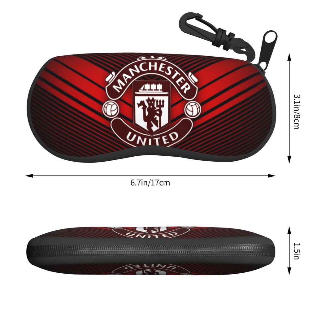 กล่องใส่แว่นตากันแดด แบบนิ่ม แต่งซิป น้ําหนักเบาพิเศษ แบบพกพา ลาย Manchester United