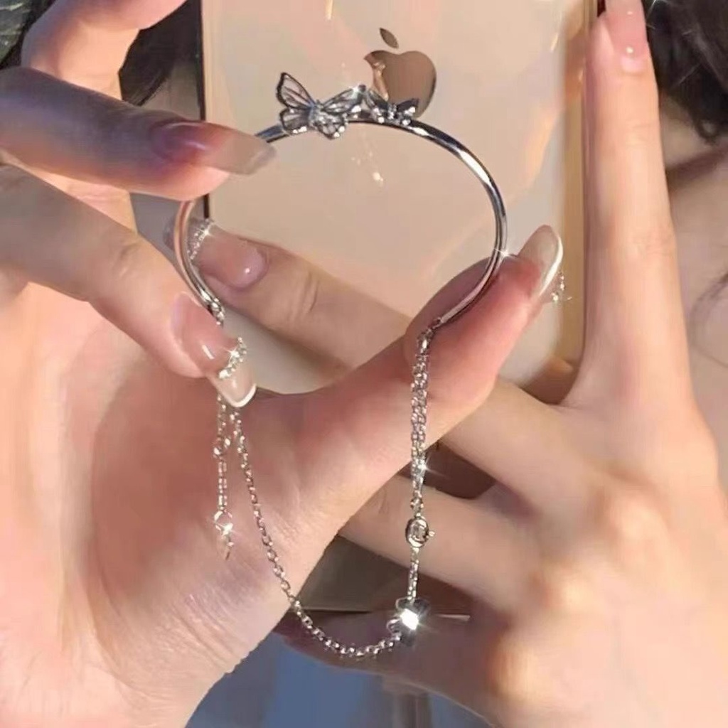 กำไลข้อมือ ปรับขนาดได้ สร้อยข้อมือ จี้ผีเสื้อ เครื่องประดับผู้หญิง สไตล์เกาหลี B45