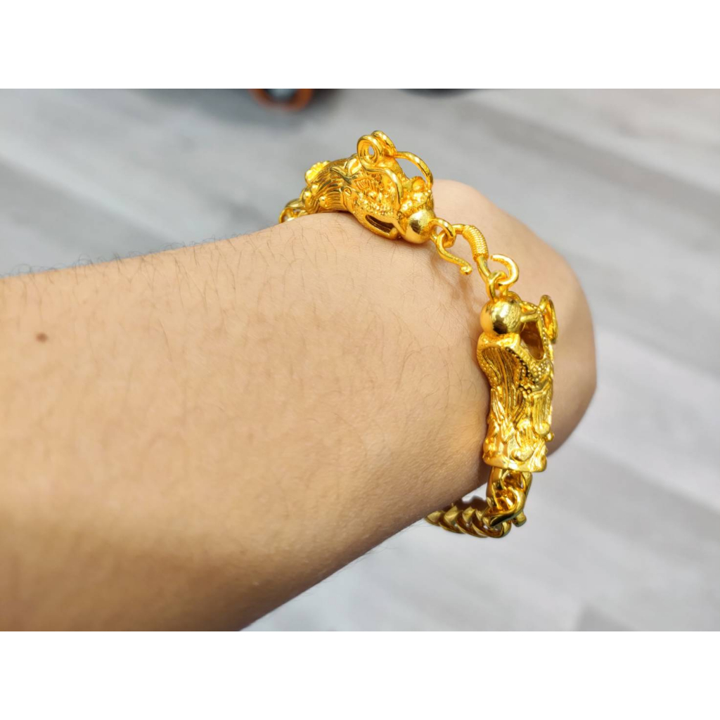 กำไลข้อมือทองชุบ ดีไซน์หัวมังกร2หัวชนกัน กำไล กำไลทองชุบ ข้อมือหัวมังกร