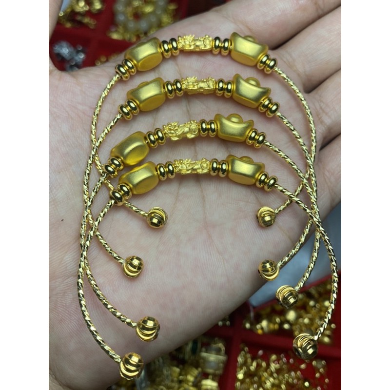 กำไลข้อมือปี่เซียะทองแท้99.99% +กิมตุ้งทองหุ้ม(24k) น้ำหนัก 0.1 กรัม ส่งพร้อมใบรับประกัน(A089)