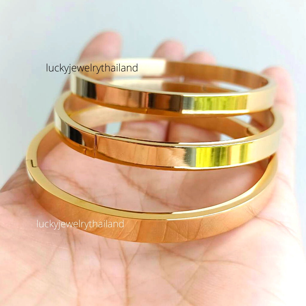 กำไลทอง หน้ากว้าง 6 มิล สแตนเลส18k ไม่ลอกไม่ดำ ทรงกลม