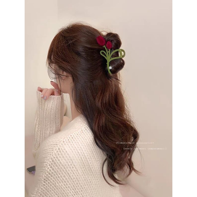 กิ๊บคีบผม ลายดอกทิวลิปกำมะหยี่ สินค้านำเข้าจากเกาหลี พร้อมส่งในไทย