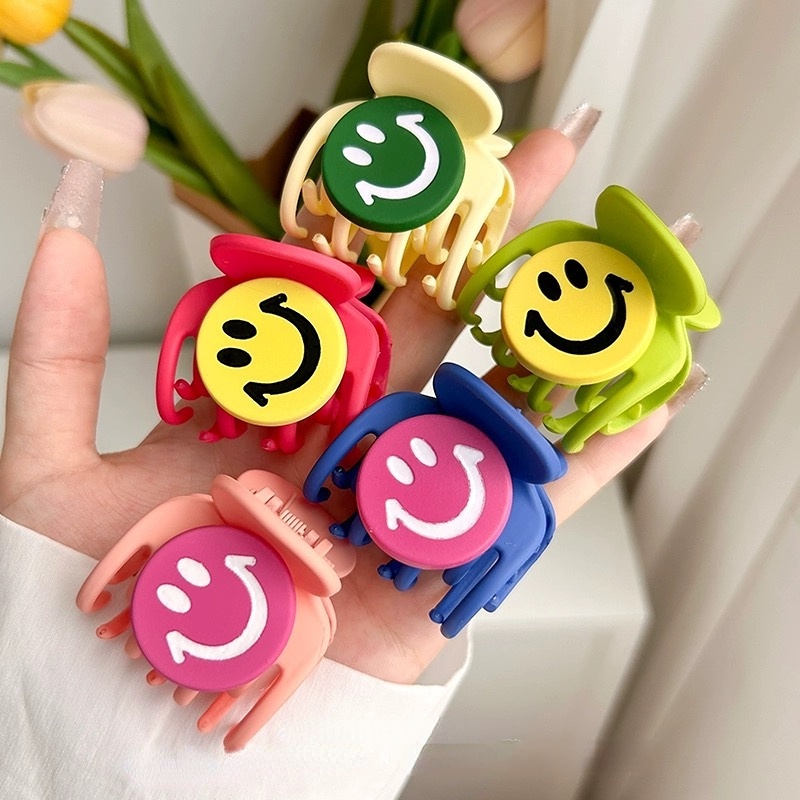 กิ๊บติดผม ทรงหางม้า ลายหน้ายิ้มน่ารัก แบบเรียบง่าย แฟชั่นฤดูร้อน สําหรับผู้หญิง 2023