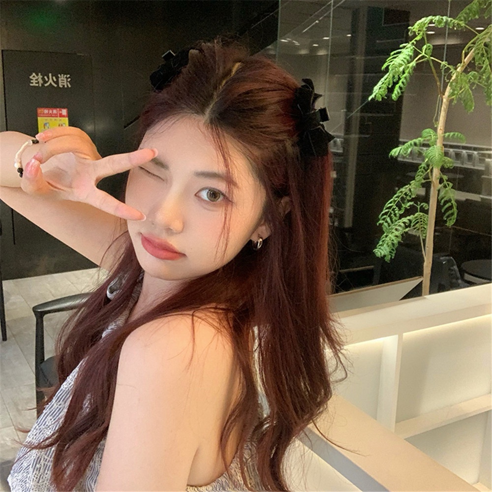 กิ๊บติดผม ผ้ากํามะหยี่ ประดับโบว์ ขนาดเล็ก สไตล์ฝรั่งเศส เรโทร สําหรับผู้หญิง Y2K 1 คู่