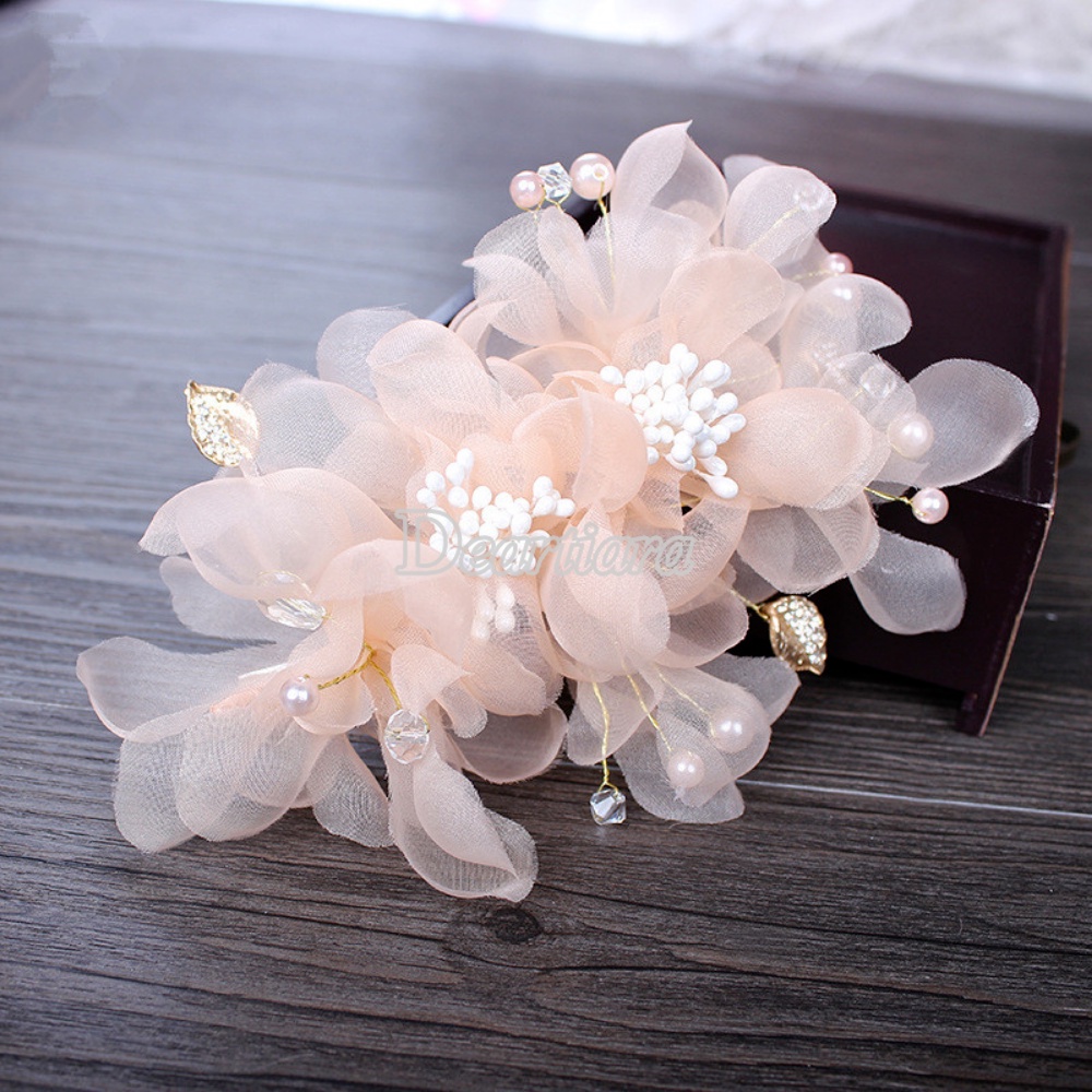 กิ๊บติดผม ผ้าเรยอน ลายดอกไม้ สีขาว แฮนด์เมด สําหรับเจ้าสาว งานแต่งงาน