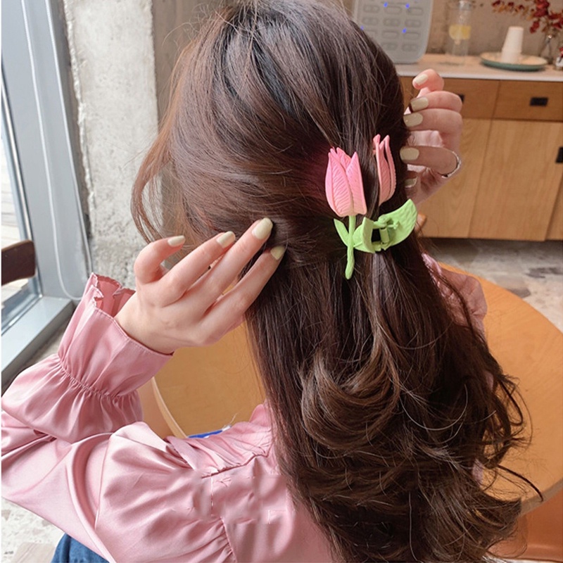 กิ๊บติดผม รูปดอกทิวลิปน่ารัก ขนาดใหญ่ สีสันสดใส สไตล์เกาหลี สําหรับผู้หญิง