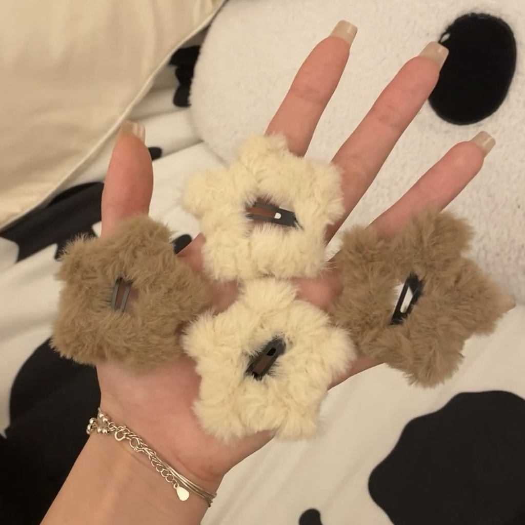 กิ๊บติดผม รูปดาวห้าแฉก น่ารัก ขนปุย ด้านข้าง Bb เครื่องประดับผม ฤดูใบไม้ร่วง และฤดูหนาว