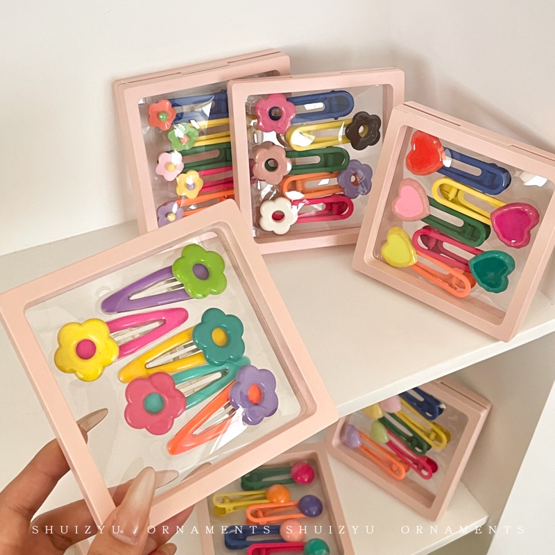 กิ๊บติดผม ลายดอกไม้ สีแคนดี้ สําหรับผู้หญิง 5 ชิ้น (พร้อมกล่อง)