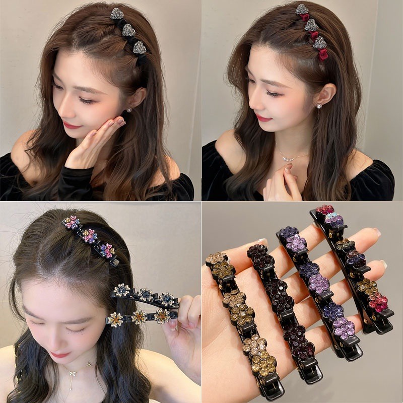 กิ๊บติดผม แบบถัก ประดับเพชรเทียม สไตล์เกาหลี แฟชั่นสําหรับผู้หญิง