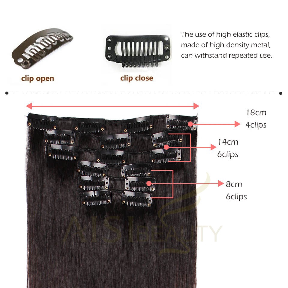 กิ๊บติดผมสังเคราะห์ ยาวตรง อุณหภูมิสูง 16 คลิป 20 สี