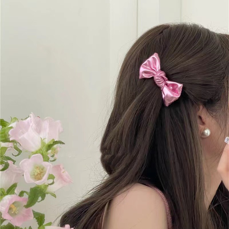 กิ๊บติดผมหนัง ประดับโบว์ ปากเป็ด สําหรับผู้หญิง 1 คู่