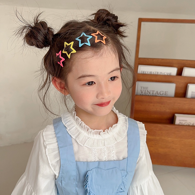 กิ๊บติดผมหน้าม้า รูปดาวห้าแฉก น่ารัก เครื่องประดับผม สําหรับเด็ก มี 10 ชุด