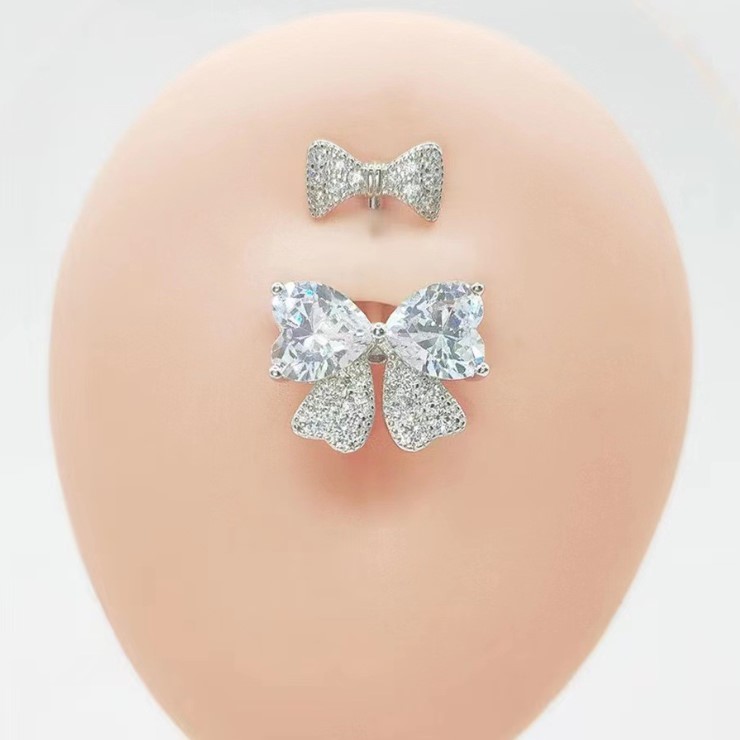 จิวสะดือ Zircon Bowknot Crystal Belly Button Rings Body Jewelry For Women Fashion Body Piercing Jewelry Piercing Navel