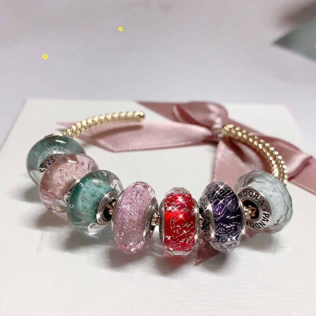 จี้คริสตัลมูราโน่ เงิน 925 สีชมพู สีเขียว สีฟ้า สีแดง สีดํา สีขาว