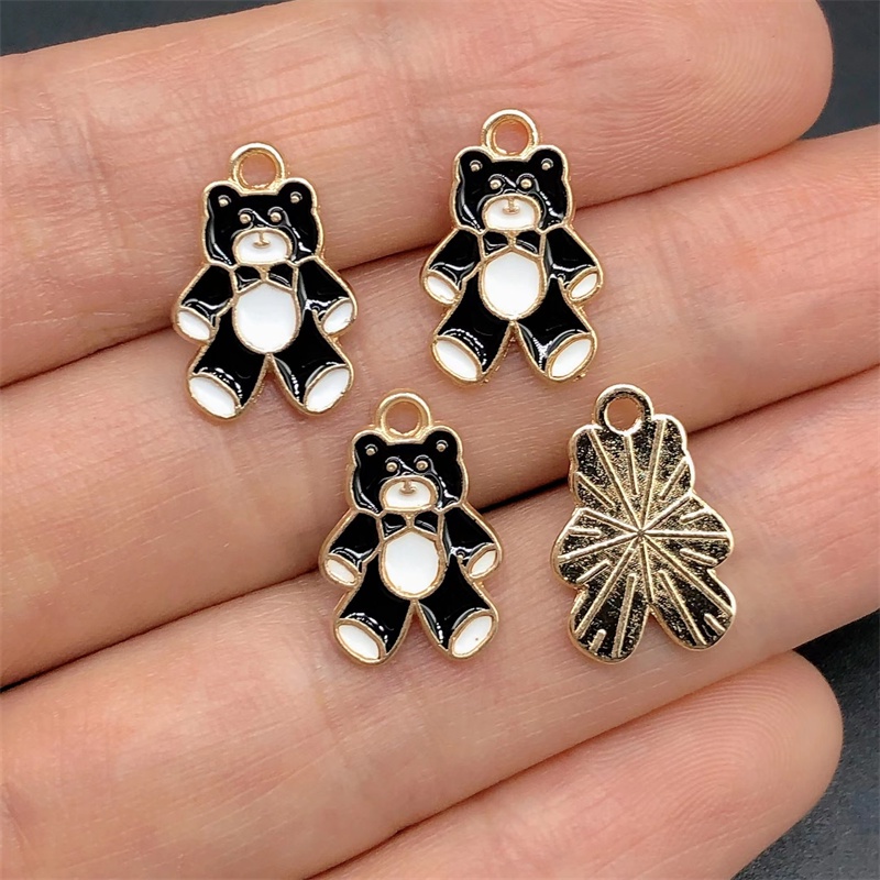 จี้รูปหมี โลหะผสมเคลือบ สําหรับทําเครื่องประดับ ต่างหู DIY 4 ชิ้น
