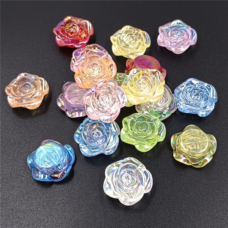จี้ลูกปัดดอกกุหลาบ AB สีเมจิก สําหรับทําเครื่องประดับ สร้อยข้อมือ สร้อยคอ DIY 10 ชิ้น