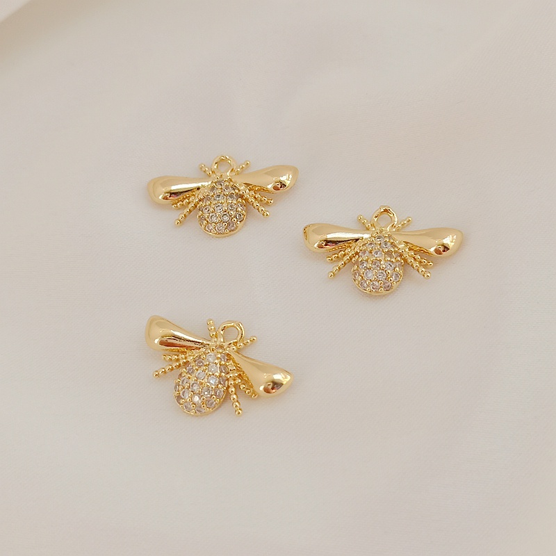 จี้สร้อยคอ สร้อยข้อมือ ประดับเพทาย รูปผึ้งน้อย ชุบทอง 14k เครื่องประดับแฮนด์เมด DIY