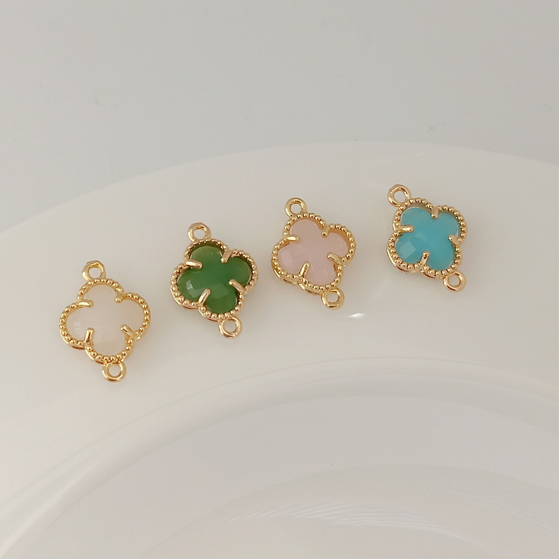จี้หญ้าสี่แฉก ชุบทอง 14K ประดับเพทาย 12 มม. DIY