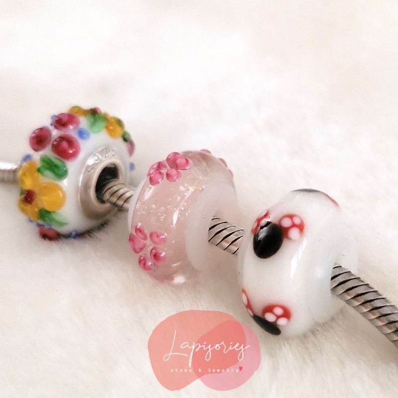 ชาร์มลูกปัดแก้ว มีจุกยาง diy ตัวคั่นกำไล อะไหล่เครื่องประดับ อุปกรณ์ร้อยกำไล