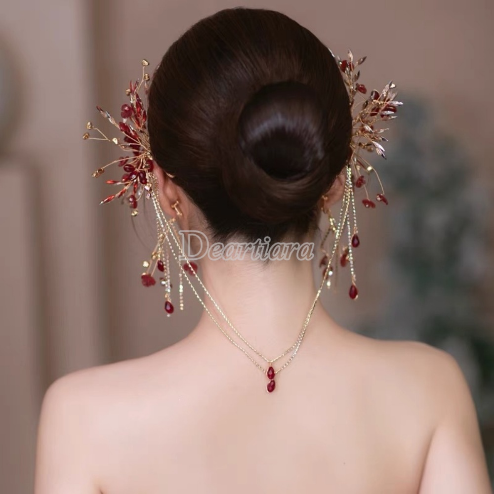 ชุดเครื่องประดับ ต่างหู ที่คาดผม ประดับพลอยเทียม สไตล์เจ้าสาว สําหรับงานแต่งงาน