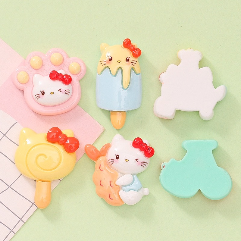 ชุดเครื่องประดับเรซิ่น รูปการ์ตูนแมว Hello Kitty น่ารัก สําหรับตกแต่งสมุดภาพ จํานวน 10 ชิ้น