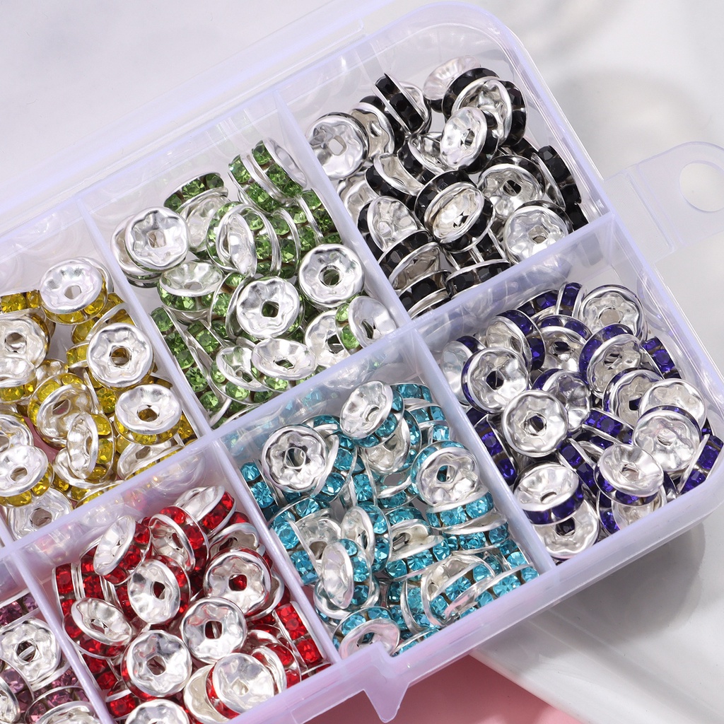 ชุดแหวนลูกปัดคริสตัล ทองแดง ขอบตรง คละสี 6-8 มม. diy
