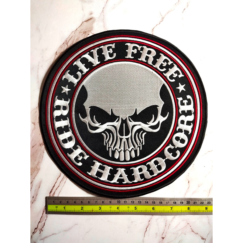 ตัวรีดติดเสื้อขนาดใหญ่ กะโหลก Skull Live Free ตกแต่งเสื้อผ้า แจ๊คเก็ตยีนส์ Hipster Embroidered Iron On Sew on
