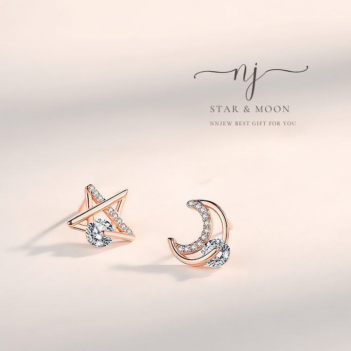 ต่างหู s925 earrings รุ่น ดวงจันทร์กับดวงดาว สี Rose Gold ผู้หญิง ต่างหูแฟชั่น ของขวัญ เครื่องประดับ minimal