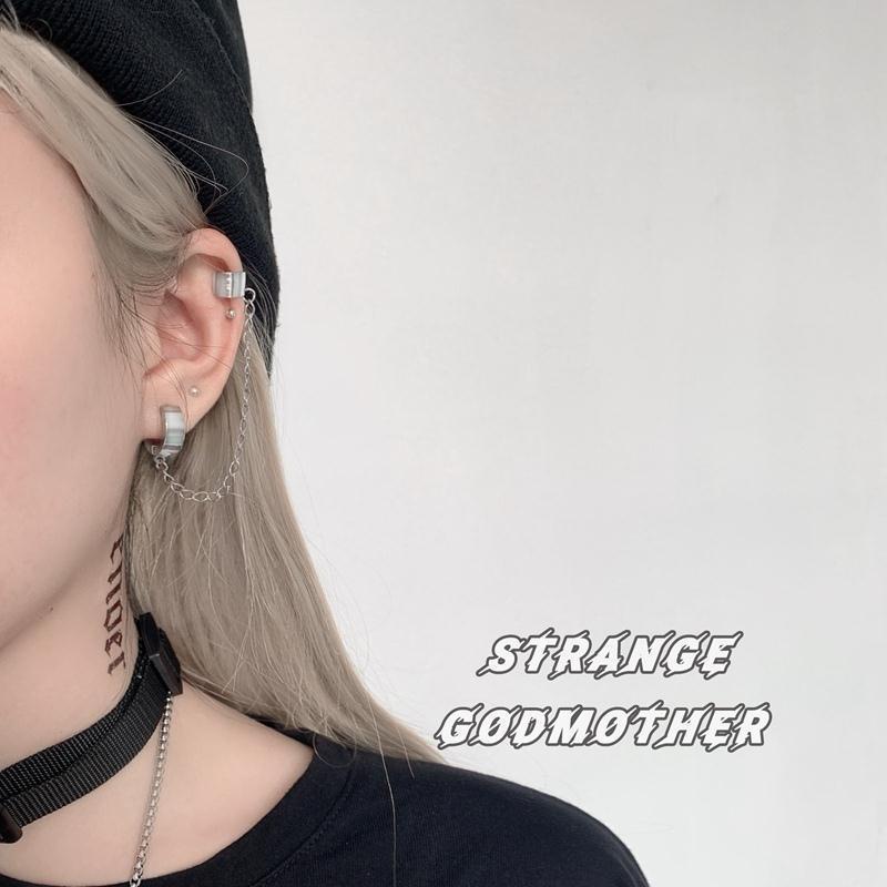 ต่างหู แบบคลิปหนีบ ไม่ต้องเจาะหู สไตล์เท่ สีเข้ม สําหรับผู้ชาย และผู้หญิง