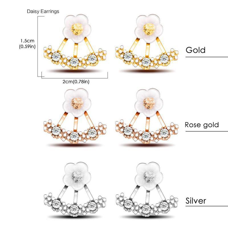 ต่างหู แฟชั่น ผู้หญิง Korean Daisy Flower Ear Ornaments Pearl Horse Eyes Leaves Snowflake Stud Earrings - 1 คู่