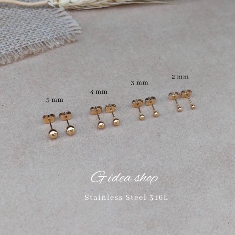 ต่างหูกลมสแตนเลสแท้ 316L [ราคา1คู่] ต่างหูหัวกลมเกรดการแพทย์
