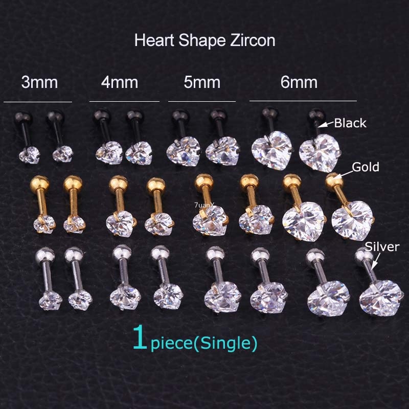 ต่างหูคริสตัลเพทายเจาะหู Tragus Helix 16 G 3 / 4 / 5 / 6 มม . 1 ชิ้น