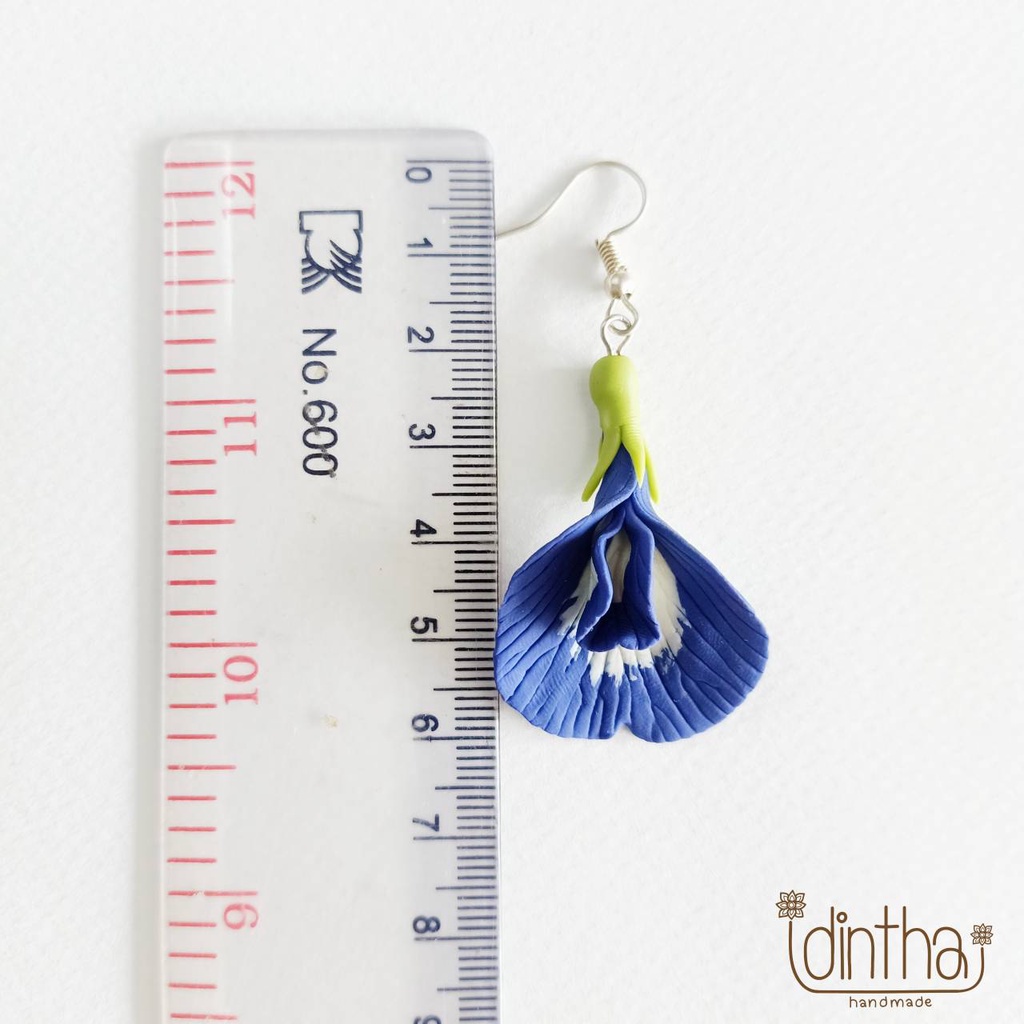 ต่างหูดอกอัญชัน งานดินปั้น จากดินไทย แบรนด์ ไอดินไทย idinthai Butterfly pea earrings