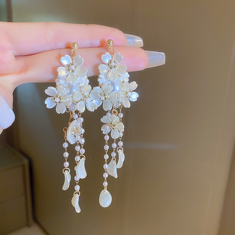 ต่างหูระย้า ประดับมุก พลอยเทียม ระฆังลม ดอกไม้ DIY