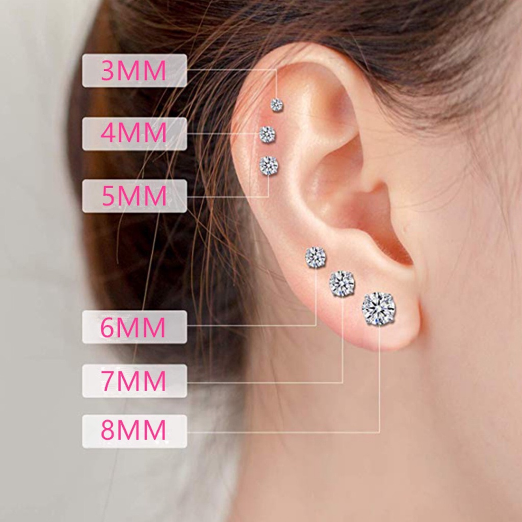 ต่างหูสตั๊ด สเตนเลส ประดับเพทาย แพ้ง่าย 1 คู่