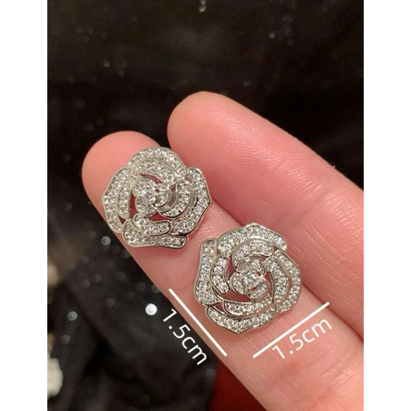 ต่างหูสตั๊ดดอกไม้ Rhinestone เสน่ห์ 1 คู่สำหรับผู้หญิงสำหรับการตกแต่งทุกวัน
