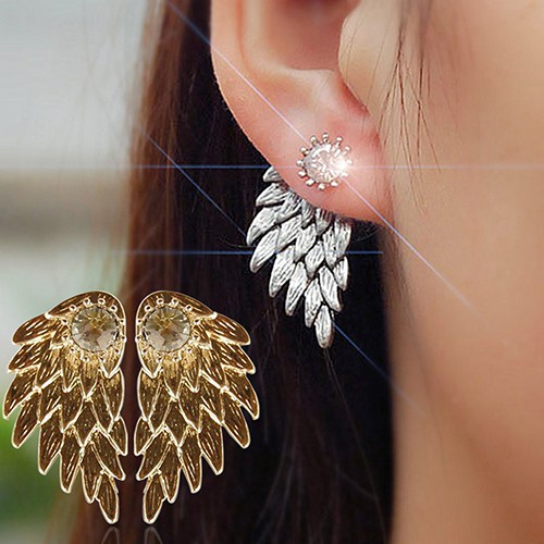 ต่างหูสตั๊ดประดับ Rhinestone ต่างหูรูปทรงปีก เครื่องประดับแฟชั่น